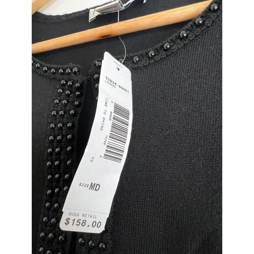 Pendleton vintage size MEDIUM beaded cardigan merino wool sweater black new M